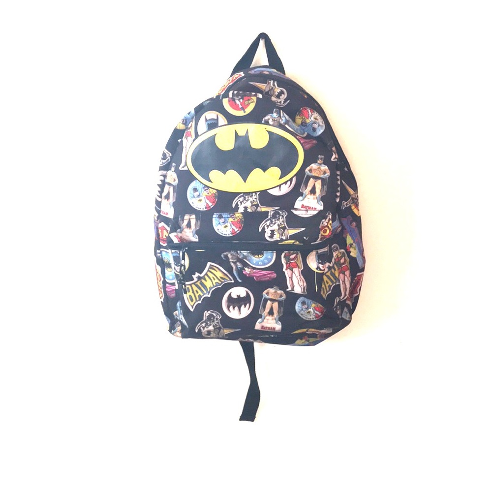 - Kids Batman backpack with bat symbol print in black